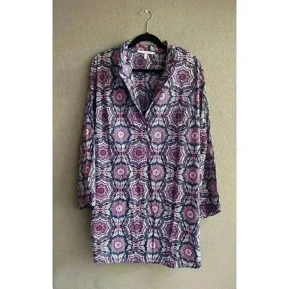 Victorias Secret Womens Mayfair Sleepshirt Purple Medallion Paisley Collared L - Picture 1 of 9